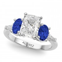 Radiant Lab Grown Diamond & Oval Blue Sapphire Bridal Set in Palladium (5.17ct)