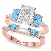 Radiant Lab Grown Diamond & Oval Blue Topaz Bridal Set 14K Rose Gold (4.97ct)