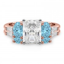 Radiant Lab Grown Diamond & Oval Blue Topaz Bridal Set 14K Rose Gold (4.97ct)