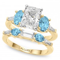 Radiant Lab Grown Diamond & Oval Blue Topaz Bridal Set 14K Yellow Gold (4.97ct)