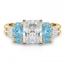 Radiant Lab Grown Diamond & Oval Blue Topaz Bridal Set 14K Yellow Gold (4.97ct)