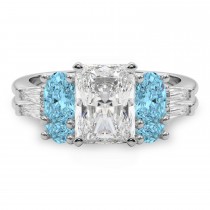 Radiant Lab Grown Diamond & Oval Blue Topaz Bridal Set in Palladium (4.97ct)