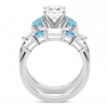 Radiant Lab Grown Diamond & Oval Blue Topaz Bridal Set in Palladium (4.97ct)
