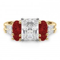 Radiant Lab Grown Diamond & Oval Garnet Bridal Set 18K Yellow Gold (4.97ct)