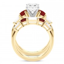 Radiant Lab Grown Diamond & Oval Garnet Bridal Set 18K Yellow Gold (4.97ct)