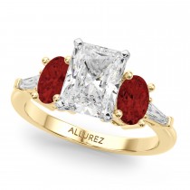 Radiant Lab Grown Diamond & Oval Garnet Bridal Set 18K Yellow Gold (4.97ct)