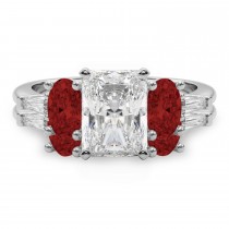 Radiant Lab Grown Diamond & Oval Garnet Bridal Set in Palladium (4.97ct)