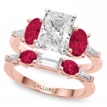 Radiant Lab Grown Diamond & Oval Ruby Bridal Set 18K Rose Gold (5.09ct)