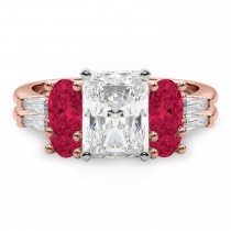 Radiant Lab Grown Diamond & Oval Ruby Bridal Set 18K Rose Gold (5.09ct)