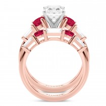 Radiant Lab Grown Diamond & Oval Ruby Bridal Set 18K Rose Gold (5.09ct)