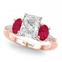Radiant Lab Grown Diamond & Oval Ruby Bridal Set 18K Rose Gold (5.09ct)