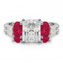 Radiant Lab Grown Diamond & Oval Ruby Bridal Set 18K White Gold (5.09ct)