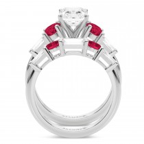 Radiant Lab Grown Diamond & Oval Ruby Bridal Set 18K White Gold (5.09ct)