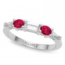 Radiant Lab Grown Diamond & Oval Ruby Bridal Set 18K White Gold (5.09ct)