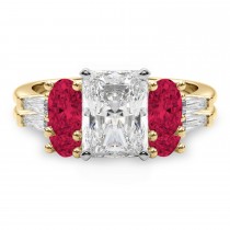 Radiant Lab Grown Diamond & Oval Ruby Bridal Set 18K Yellow Gold (5.09ct)