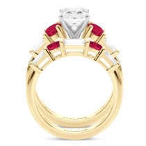 Radiant Lab Grown Diamond & Oval Ruby Bridal Set 18K Yellow Gold (5.09ct)