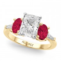 Radiant Lab Grown Diamond & Oval Ruby Bridal Set 18K Yellow Gold (5.09ct)