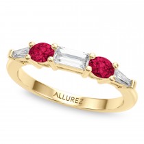 Radiant Lab Grown Diamond & Oval Ruby Bridal Set 18K Yellow Gold (5.09ct)