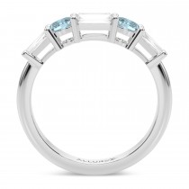Baguette Lab Grown Diamond & Oval Aquamarine Wedding Ring Band 14K White Gold (0.67ct)