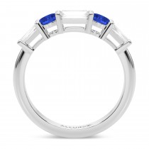 Baguette Lab Grown Diamond & Oval Blue Sapphire Wedding Ring Band in Palladium (0.85ct)