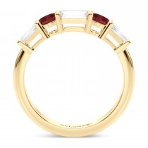 Baguette Lab Grown Diamond & Oval Garnet Wedding Ring Band 14K Yellow Gold (0.79ct)