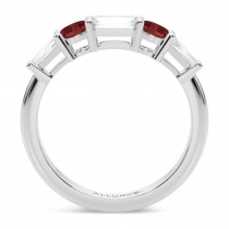 Baguette Lab Grown Diamond & Oval Garnet Wedding Ring Band in Palladium (0.79ct)