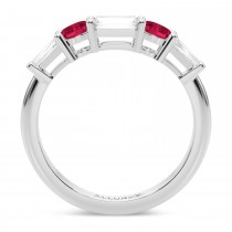 Baguette Lab Grown Diamond & Oval Ruby Wedding Ring Band in Palladium (0.85ct)