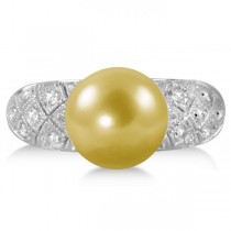 South Sea Golden Pearl & White Topaz Ring Sterling Silver 10-11mm