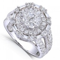 Round Diamond Cluster & Halo Engagement Ring 14k White Gold (1.75ct)