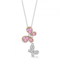 Pink Sapphire and Diamond Butterfly Necklace 14k White Gold (0.39ct)