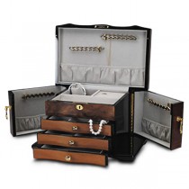Polished Bubinga Veneer Jewelry Chest for Women w/ Brass Lock & Key