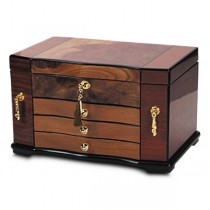 Polished Bubinga Veneer Jewelry Chest for Women w/ Brass Lock & Key