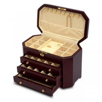 Women's Wooden Mahogany Finish Jewelry Box Chest