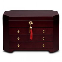 Women's Wooden Mahogany Finish Jewelry Box Chest