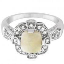 Diamond and Australian Opal Ring 14k White Gold (1.09ct)