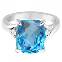 Solitaire Diamond and Swiss Blue Topaz Ring 14k White Gold (7.13ct)