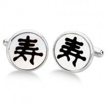 "Longevity" Onyx & Mother of Pearl Cufflinks in Sterling Silver