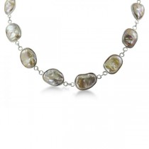 Freshwater Pearl Link Necklace Baroque Shape Sterling Silver 13-18mm