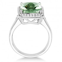 Halo Style Diamond and Green Quartz Ring 14k White Gold (7.29ct)
