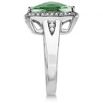Halo Style Diamond and Green Quartz Ring 14k White Gold (7.29ct)