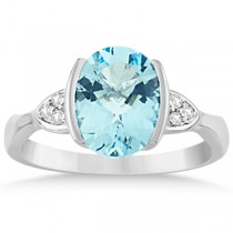 Chanel Set Aquamarine & Diamond Ring 14K White Gold 2.16ctw
