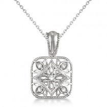 Antique Square Diamond Pendant Necklace Sterling Silver (0.05ct)