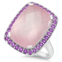 Rose Quartz & Purple Amethyst Cocktail Ring Sterling Silver (16.64ct)