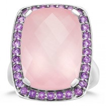 Rose Quartz & Purple Amethyst Cocktail Ring Sterling Silver (16.64ct)