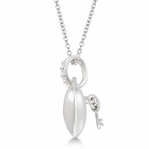 Puffed Heart Lock and Key Diamond Necklace in Sterling Silver (0.05ct)