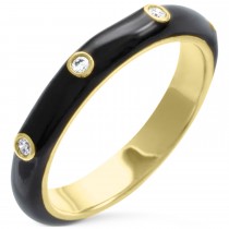 Natural Diamond & Black Enamel Ring 14K Yellow Gold (0.05ct)