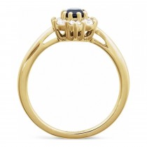 Oval Lab Grown Blue Sapphire & Diamond Halo Ring 14K Yellow Gold (0.95ct)
