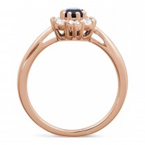 Oval Lab Grown Blue Sapphire & Diamond Halo Ring 14K Rose Gold (0.95ct)