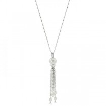 Diamond Accented Freshwater Pearl Pendant Necklace Sterling Silver 10-11m