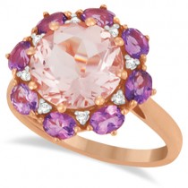Diamond, Amethyst, and Morganite Flower Ring 14k Rose Gold (4.84ct)